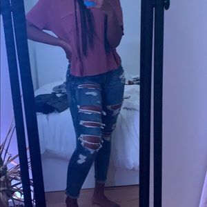 medium wash ripped skinny jeans